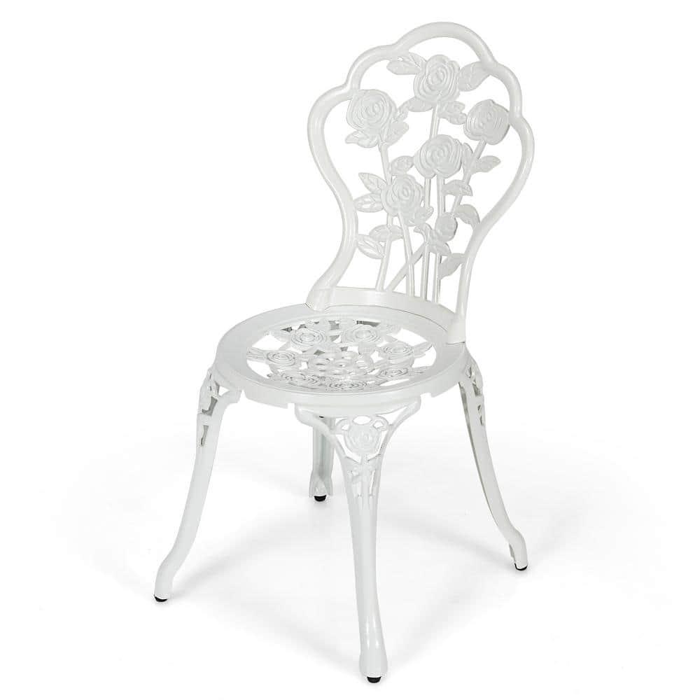 Tangkula Rose Design Bistro Set Antique Aluminum Bench Patio Garden Chair for Outdoor White