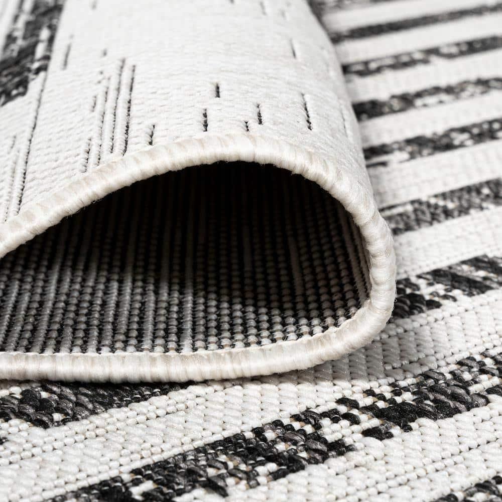 4'x6' Zolak Berber Stripe Geometric Indoor/Outdoor Area Rug, Ivory/Black - JONATHAN Y