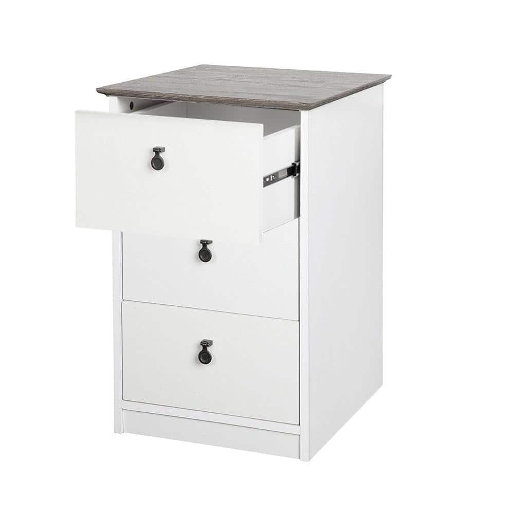 Saint Birch Finley 3-Drawer Cabinet, Gray Oak, White
