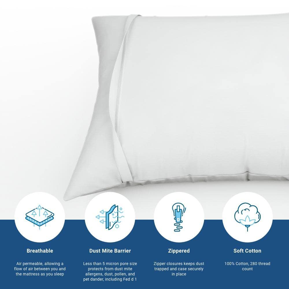Bargoose Home Textiles 100% Cotton Pillow Protector, Dust Mite Proof, Chemical-Free, Breathable, Zippered Allergen Barrier