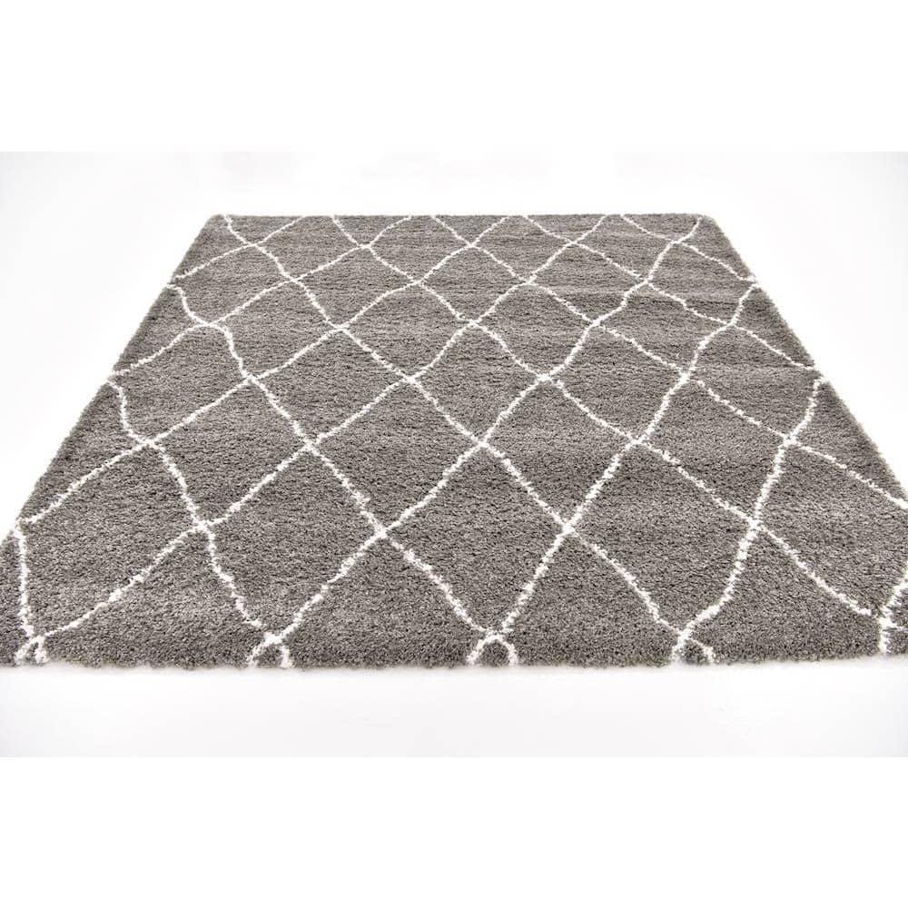 Gray Square Trellis Shag Synthetic Indoor Rug