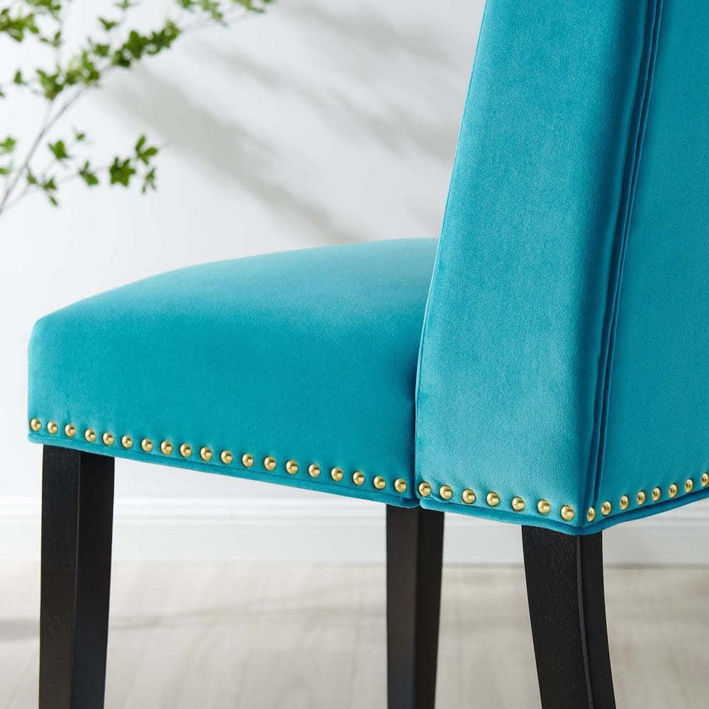 Modway Baron 19.5" Modern Velvet Dining Chairs in Blue/Black (Set of 2)