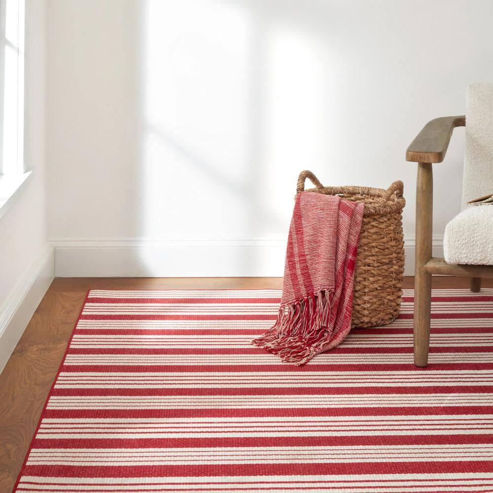 Annie Selke - Dash & Albert Abby Ticking Red Machine Washable Rug, 2x3, Red