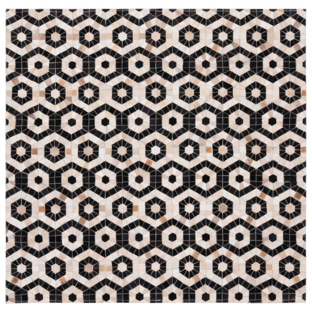 Studio Leather STL234 Power Loomed Area Rug - Black/Beige - 6'x6' - Safavieh.