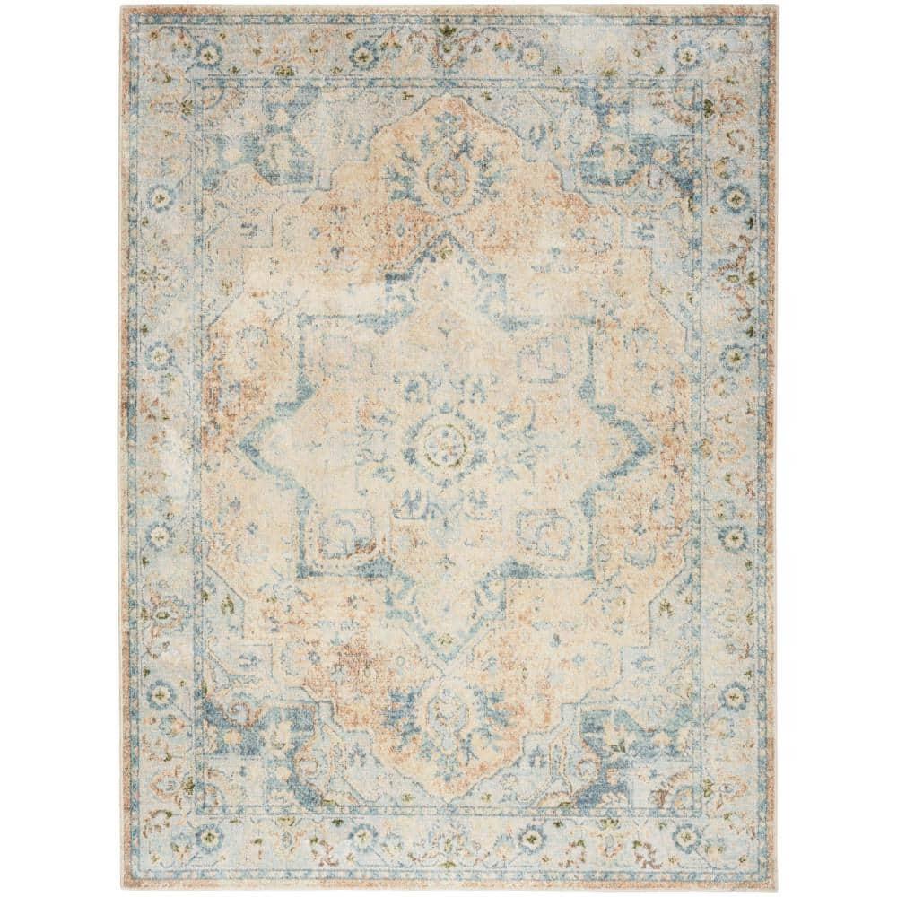 Nourison Astra Machine Washable Vintage Medallion Indoor Rug Beige Blue 4' x 6'