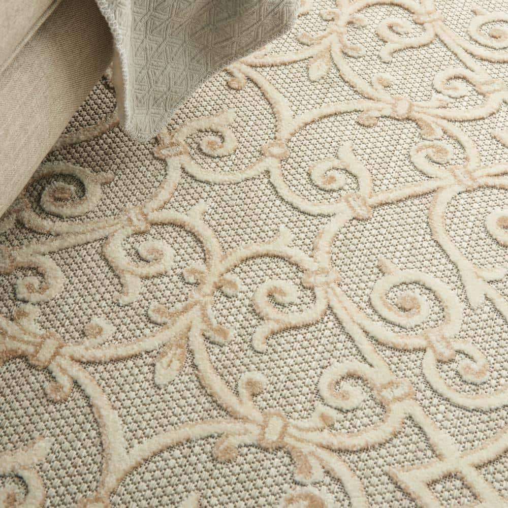 Nourison Aloha Contemporary Scroll Flatweave High-Low Indoor Outdoor Area Rug Natural 5'3" x 7'5"