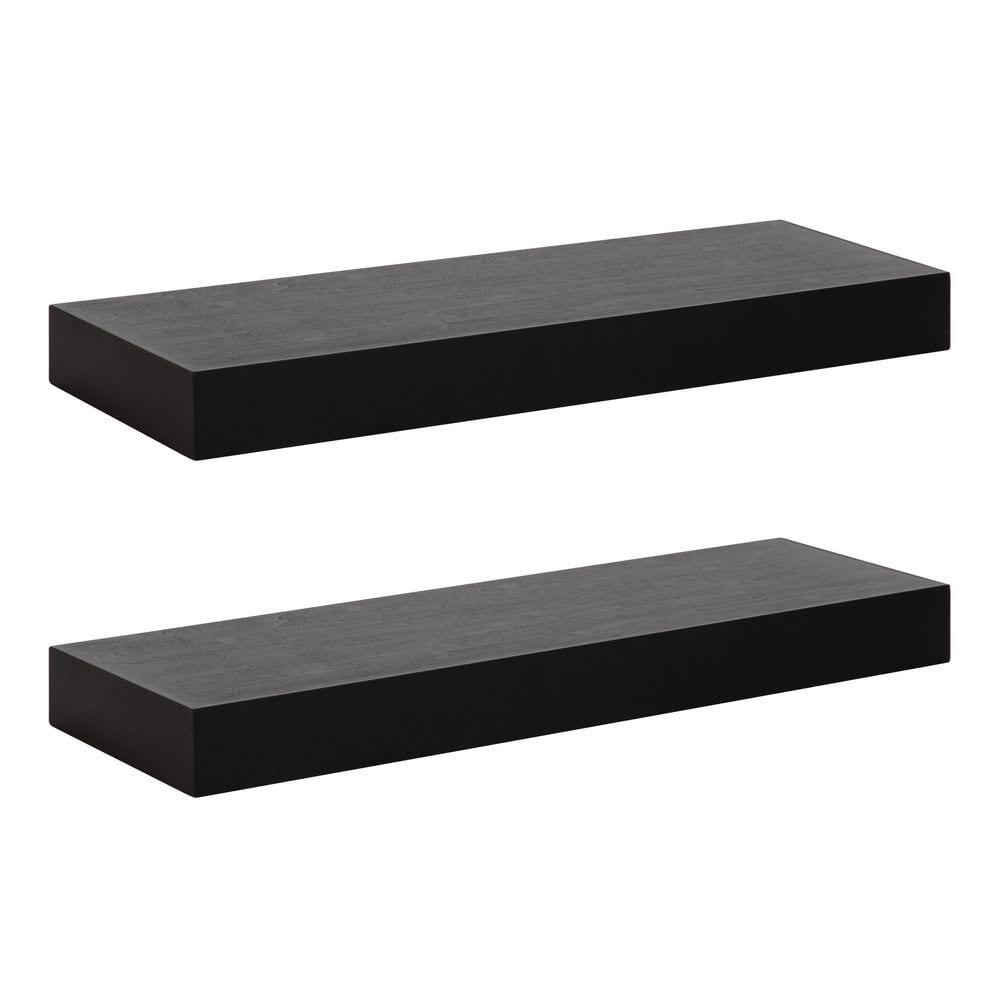2pc 24" Havlock Wood Shelf Set Black - Kate & Laurel All Things Decor: Solid Wood, Easy Wall Mount