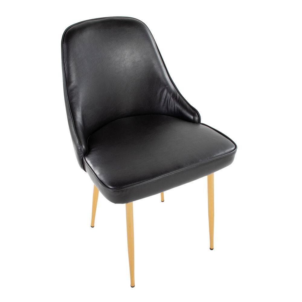 LumiSource Gold Metal, Black PU Marcel Dining Chair - Set of 2