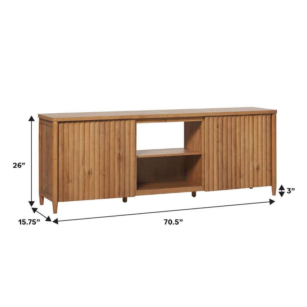 Scandinavian Reeded TV Stand with Open Storage for up to 80" TV  English Oak