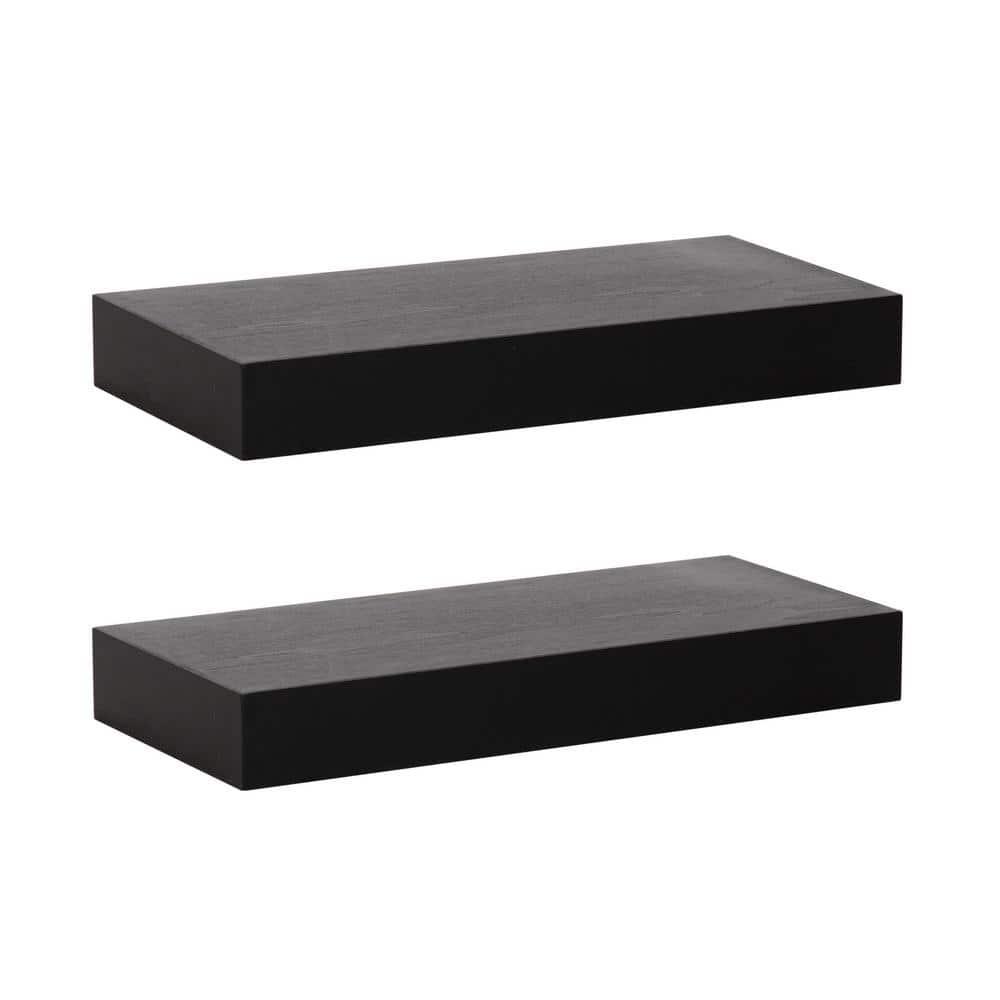 Kate & Laurel All Things Decor 2pc 18" Havlock Wood Shelf Set Black: MDF Open Shelves, No Assembly Required