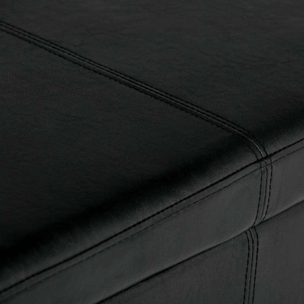 Simpli Home Avalon Storage Ottoman Bench In Midnight Black Vegan Faux Leather