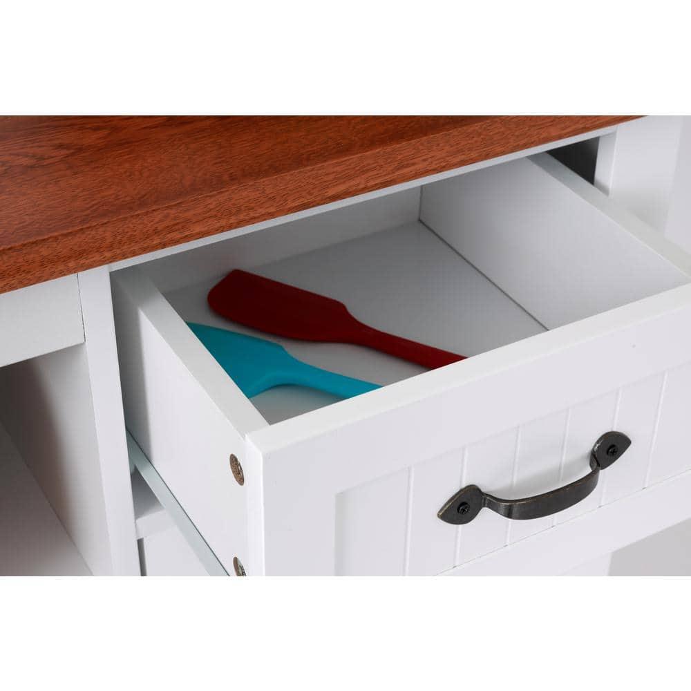 OS Home & Office Furniture Countryside Buffet with Two Drawers & Two Doors, Crisp White with Warm Pine Tops