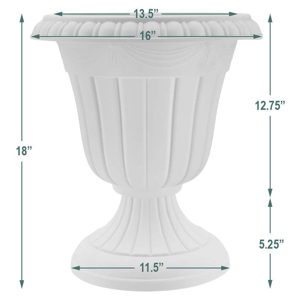 Arcadia Garden Products Urn 12.75-in W x 18-in H x White Plastic Indoor/Outdoor Planter