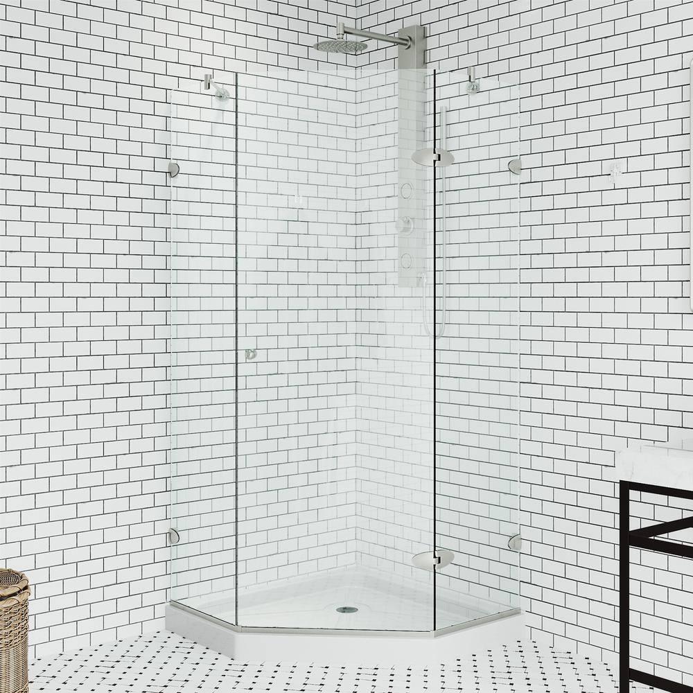 VIGO Verona 38" W x 38" D x 77" H Hinged Frameless Shower Enclosure with 3/8  Clear Glass&Base VG6061CHCL38WS