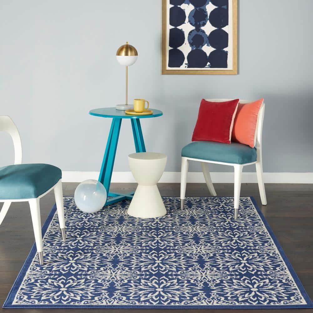 Jubilant JUB06 Ivory/Blue Area Rug Beach Transitional Floral By Nourison Navy/Ivory 4' x 6'