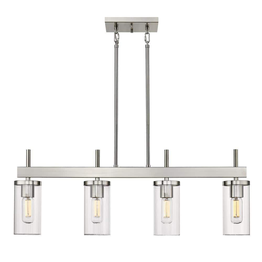 Golden Lighting Winslett 4-Light Linear Pendant in Pewter with Ribbed Clear Glass