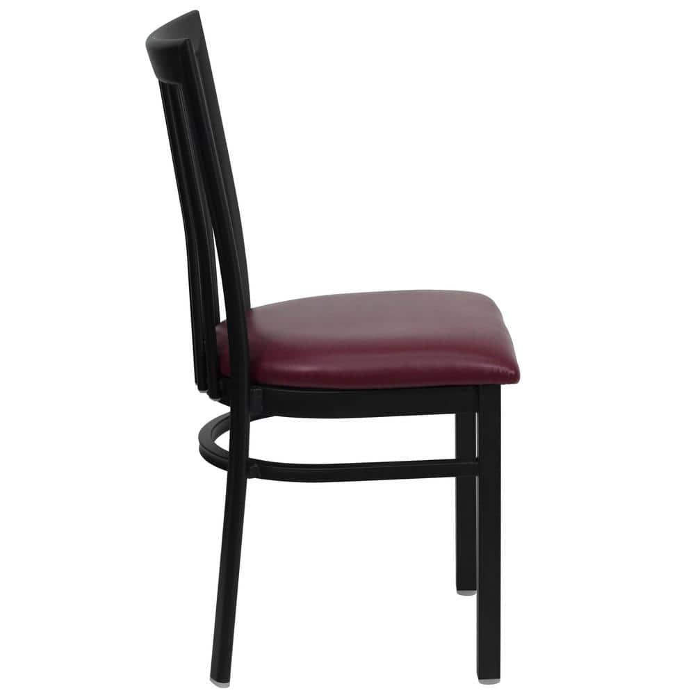 BizChair Black School House Back Metal Restaurant Chair - Burgundy Vinyl Seat