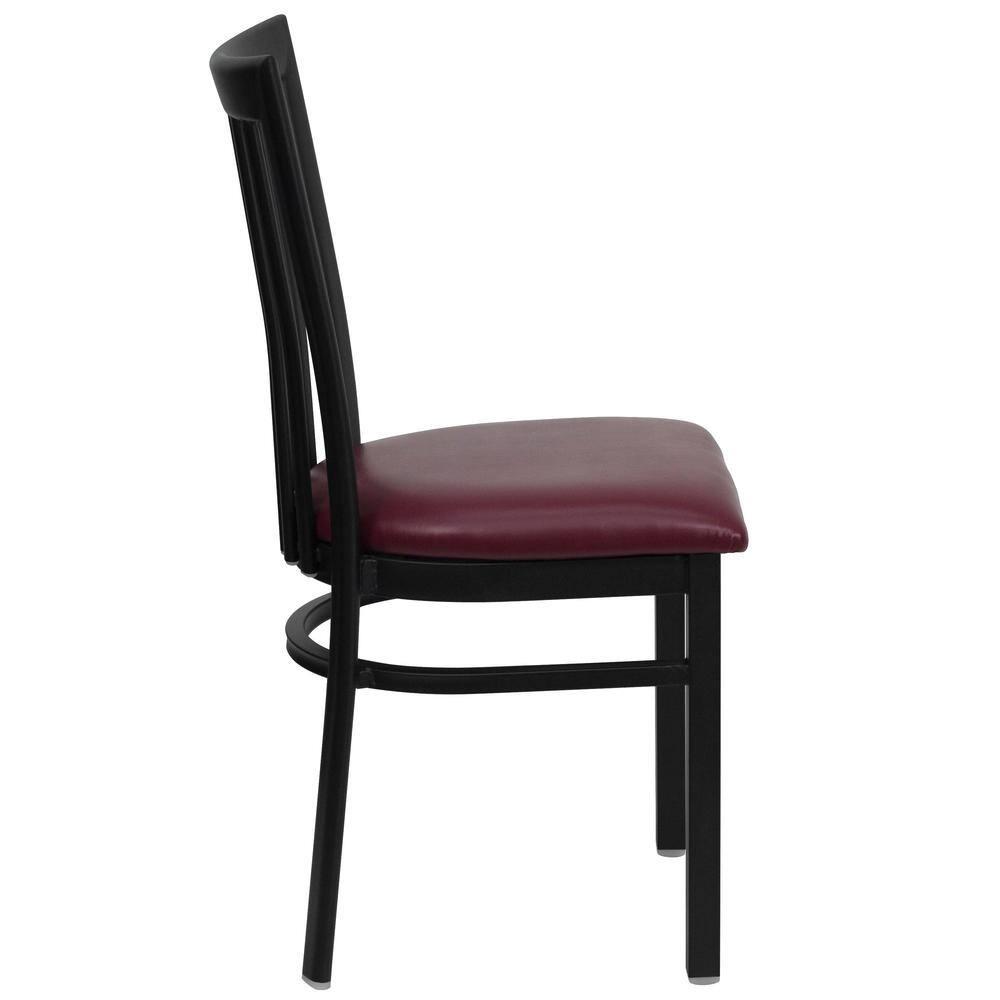 BizChair Black School House Back Metal Restaurant Chair - Burgundy Vinyl Seat