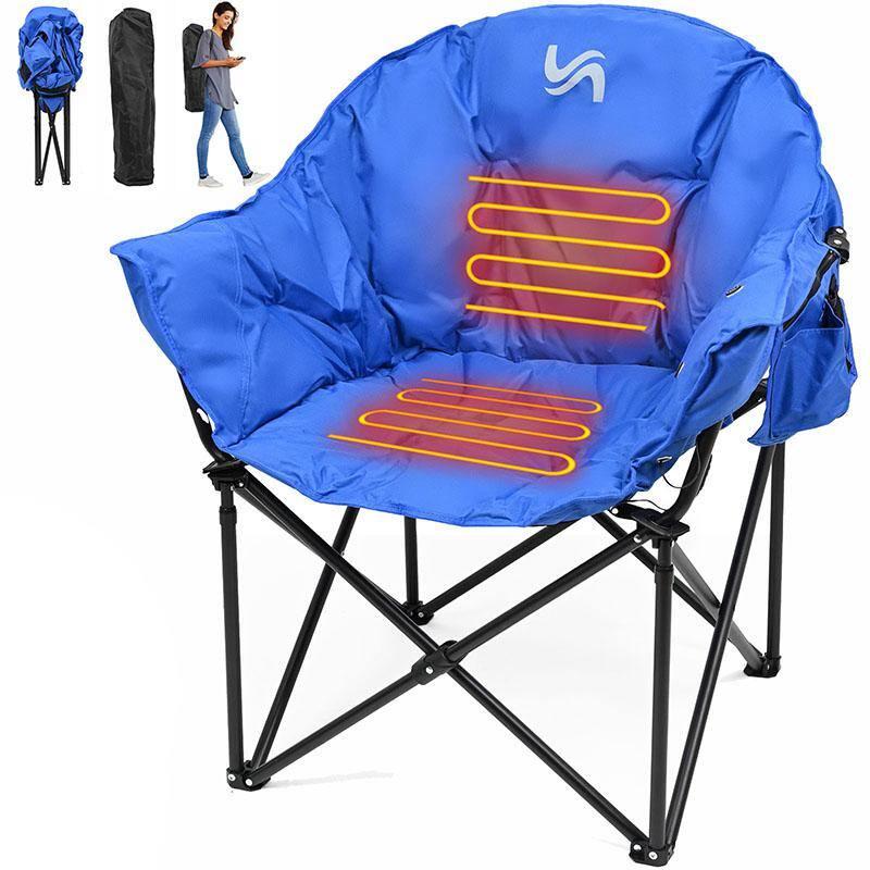 NAIZEA Set of 2 Oversized Heated Camping Chair, Patio Lounge Chairs with 3 Heat Levels, Portable Folding Heated Chair Round Moon Saucer Folding Lawn Chair Outdoor Chair for Camping, Lounge Patio