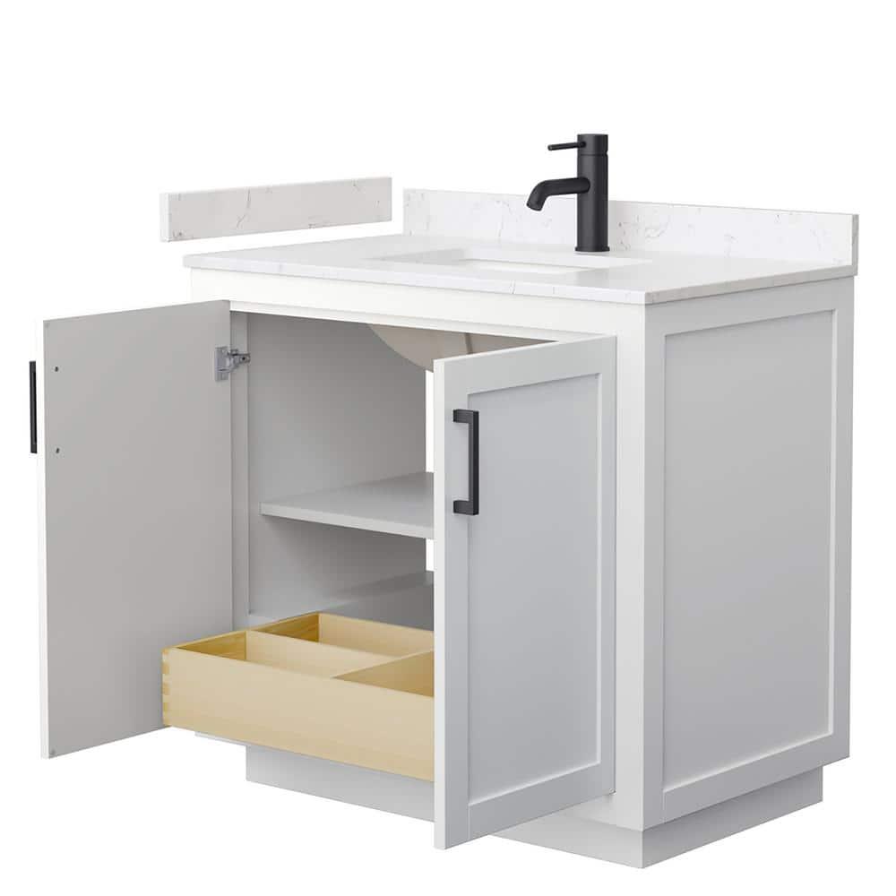 Wyndham Collection Miranda 36" Marble&Wood Single Bathroom Vanity in White/Black