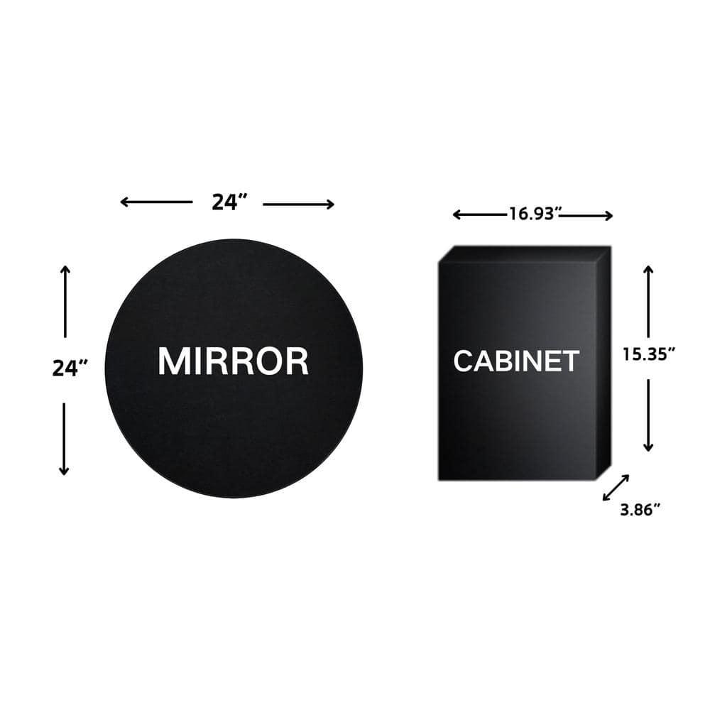 TEHOME Myriel 24 in. W x 24 in. Surface Mount Round Metal Framed Bathroom Medicine Cabinet with Mirror in Matt Black