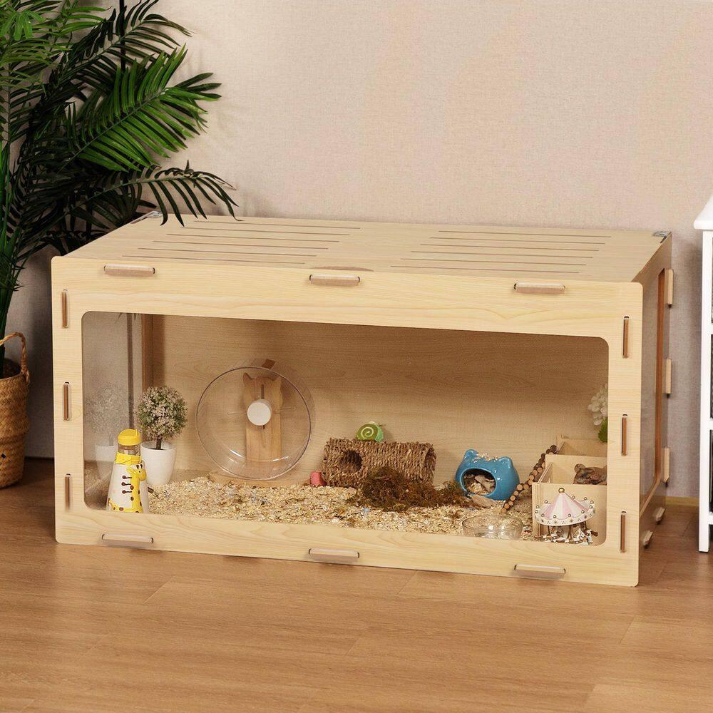 COZIWOW Large Wooden Hamster Cage,Habitat Shelter W/Acrylic Board,Flip Top