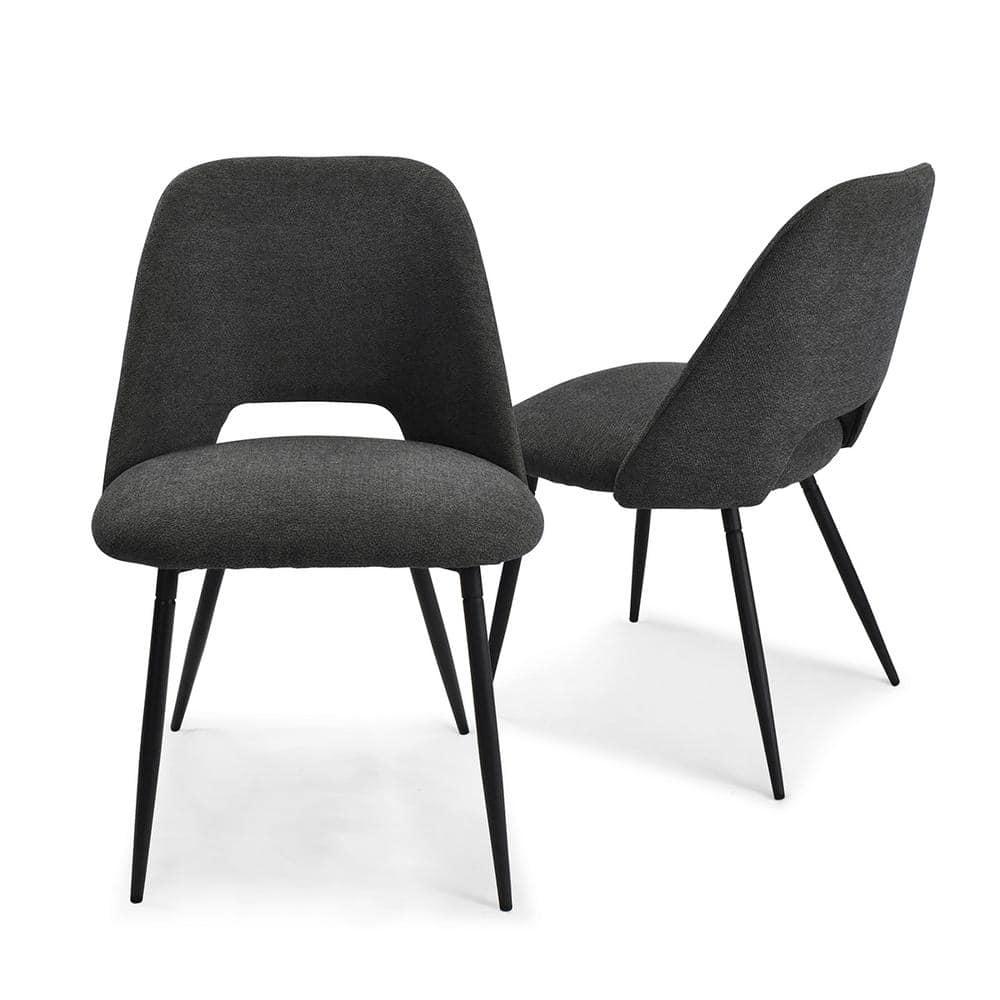 Edwin 21.6" Wider Seat Dark Gray Upholstered Dining Chairs Set Of 2,Modern Kitchen Armless Dining Chair With Black Metal Legs-Maison Boucle