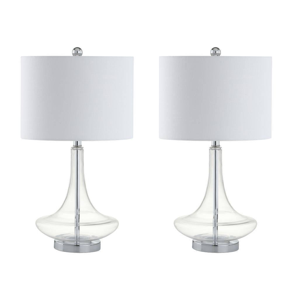 JONATHAN Y Cecile 25.5" Glass Teardrop LED Table Lamp, Clear/Chrome (Set of 2)