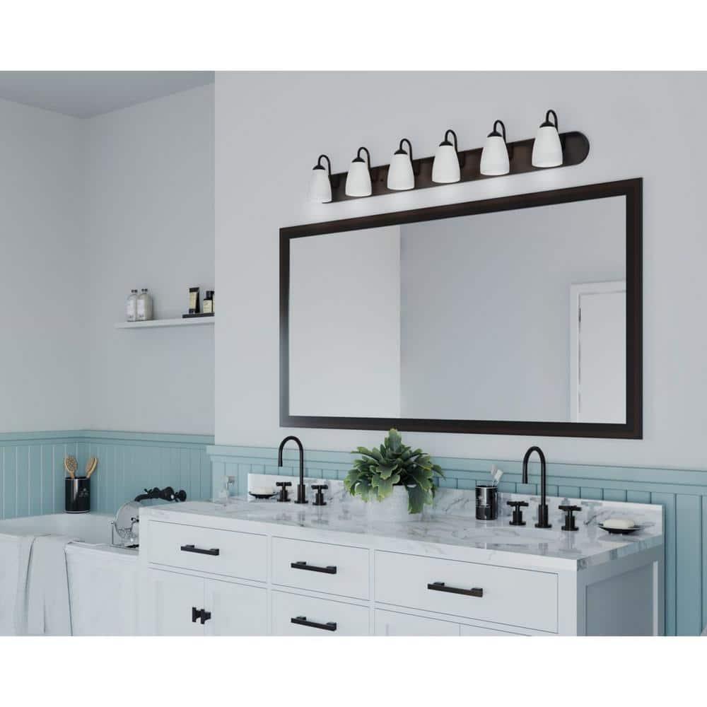 Progress Lighting Gather 6-Light Bath Bracket, Steel, Antique Bronze, Etched Glass Shades
