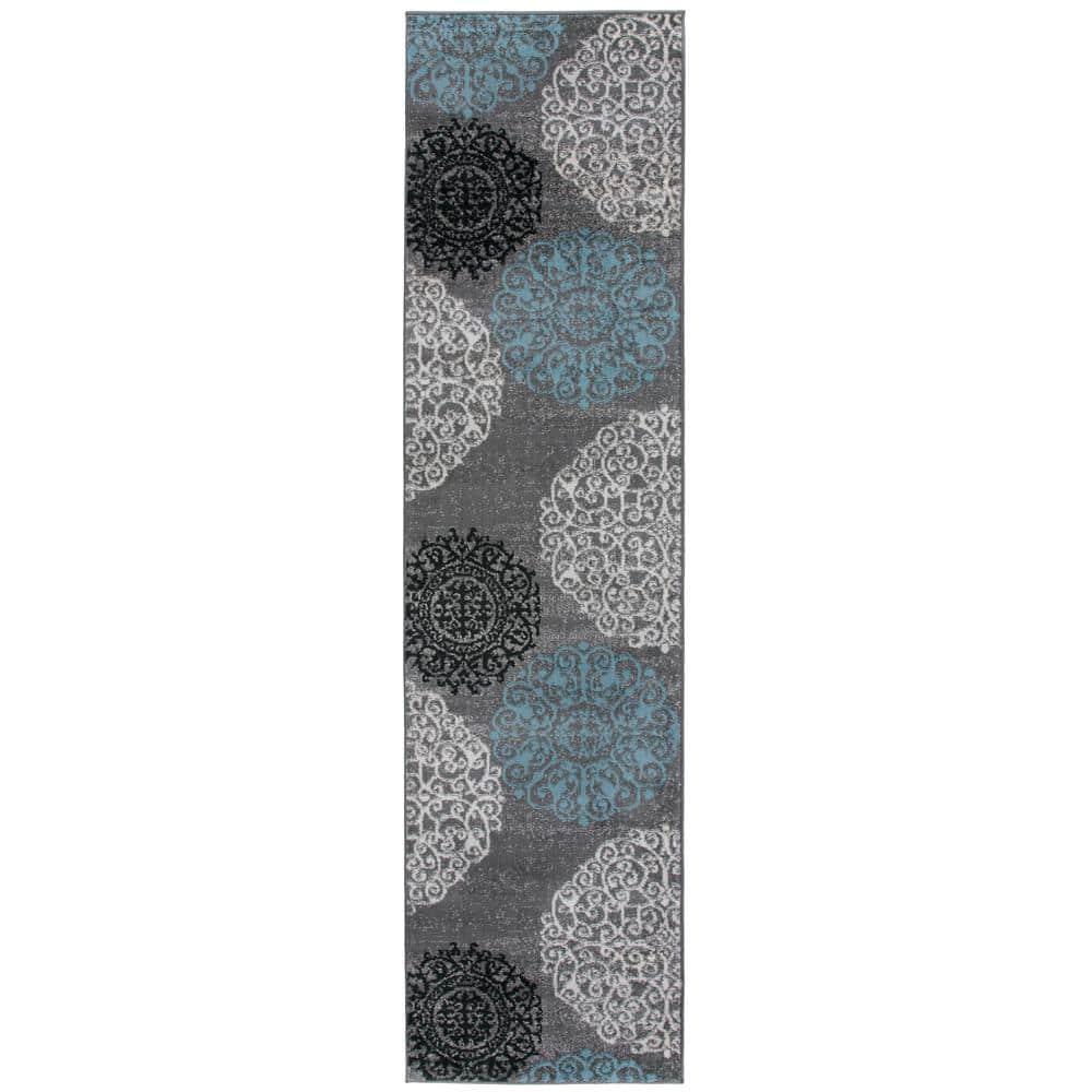 World Rug Gallery Floral Gray 2' x 10' Runner Rug