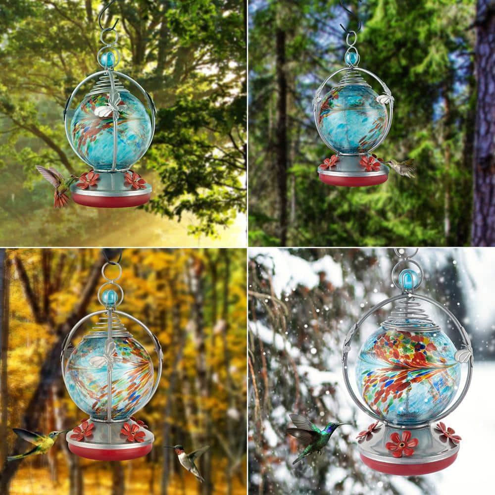 Glass Hummingbird Feeder - Blue
