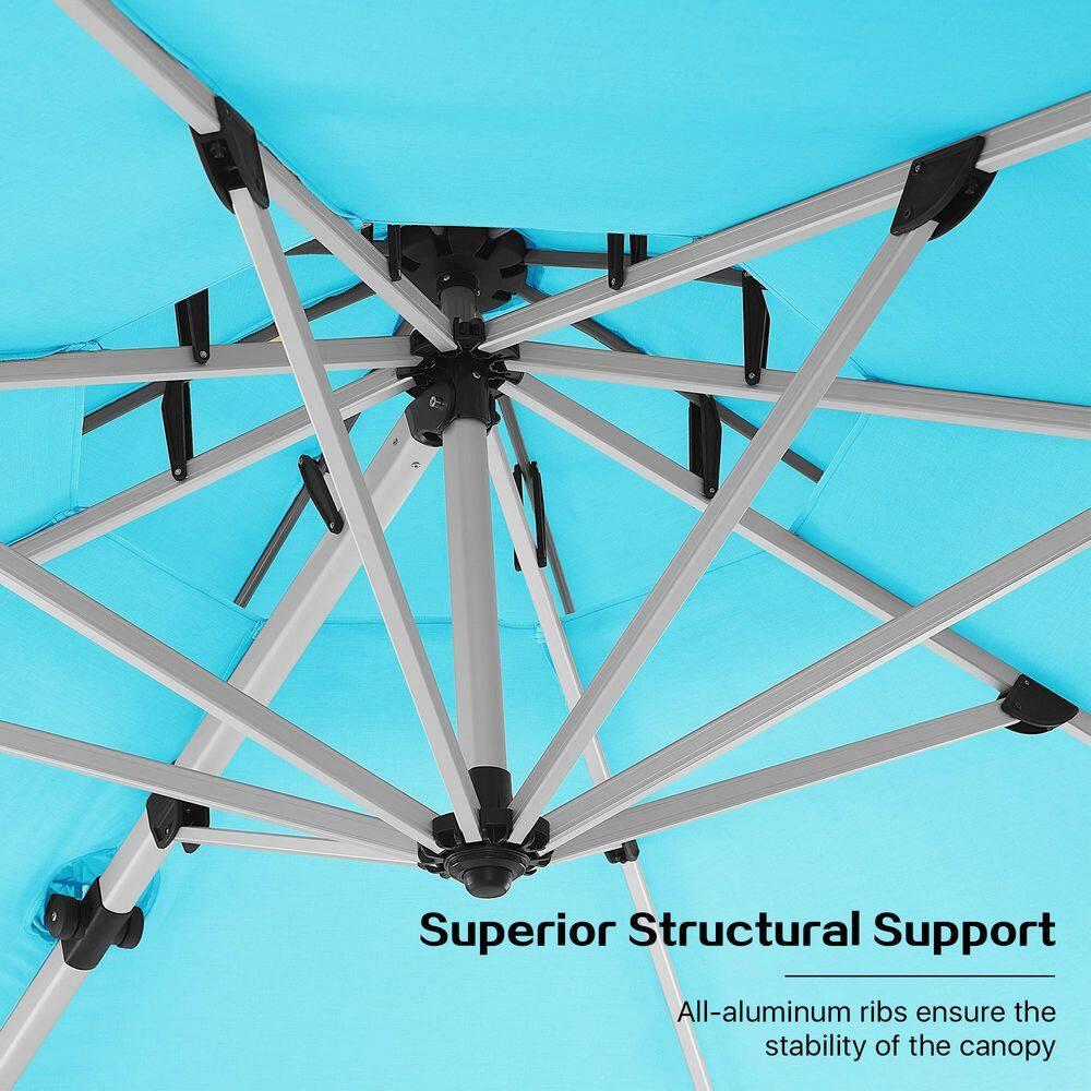 11' Blue Aluminum Patio Offset Cantilever Umbrella with 360° Rotation