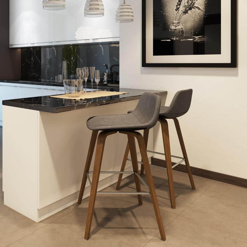 Simpli Home Randolph Upholstered Bentwood Mid-Century Modern Bar & Counter Stool with Chrome Footrest (Set of 2) (Set of 2)