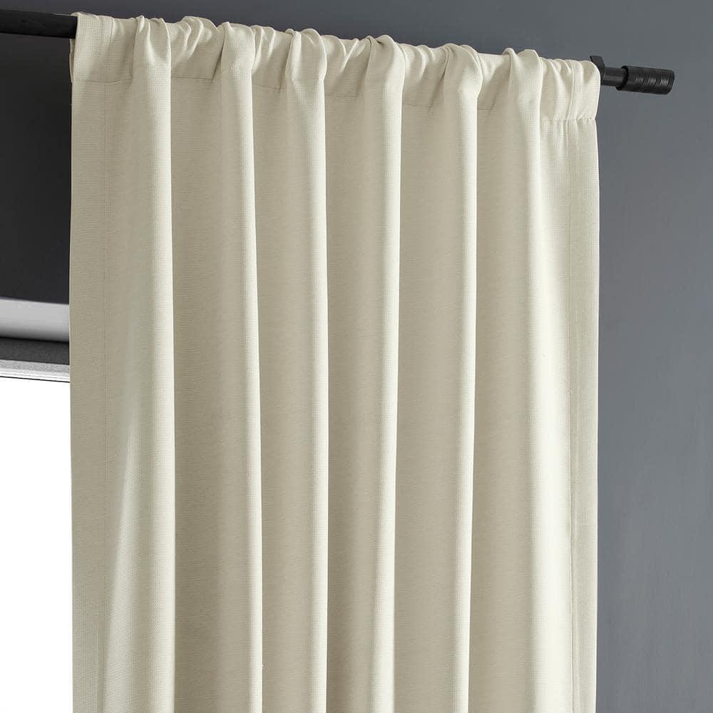 Oat Cream Textured Bellino Room Darkening Curtain - 50 in. W x 84 in. L Rod Pocket with Back Tab Single Curtain Panel