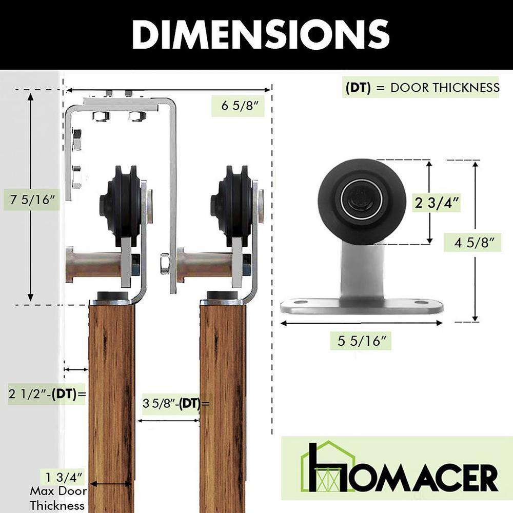 Homacer Brushed Nickel Top Mount T-Shape Design Double Track Bypass Two Door Barn Door Hardware Kit (Door Not Included)