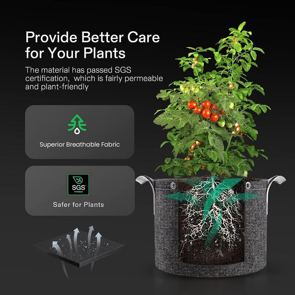 VIVOSUN 5-Pack 3 Gallon Grow Bags, 500G Thick Nonwoven Fabric Pots with Strap Handles, Multi-Purpose Rings, for Low Stress Plant Training Fruits, Vegetables, and Flowers