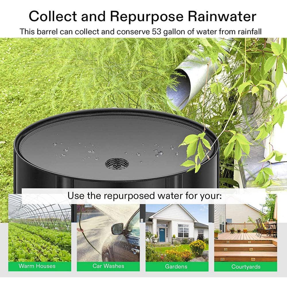 VIVOSUN Collapsible Rain Barrel, 53 Gallon Water Storage Tank with 1000D Oxford Cloth, Portable Rain Collection System Includes Two Spigots and Overflow Kit, Black
