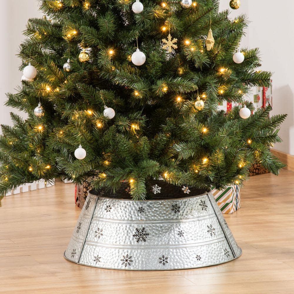 HOMCOM Christmas Tree Collar, Steel Tree Ring Skirt Home Xmas Decoration with Snowflake Print, 26" Base, Silver