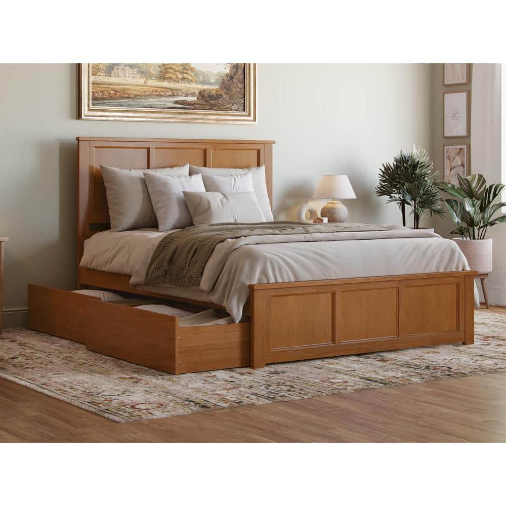 AFI Madison Queen Platform Bed with Matching Footboard and Storage Drawers, Light Toffee