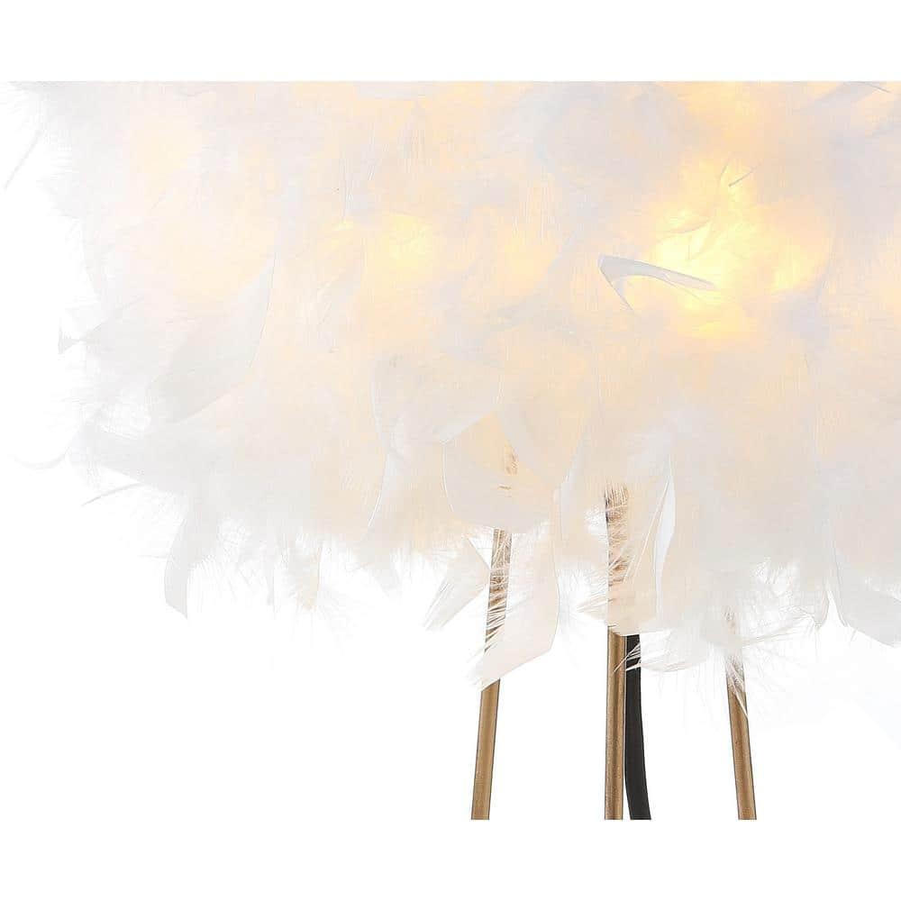 JONATHAN Y JYL9051A Stork 16" Feather Metal LED Table Lamp Contemporary Bedside Desk Nightstand Lamp for Bedroom Living Room Office College Bookcase LED Bulb Included, White/Gold