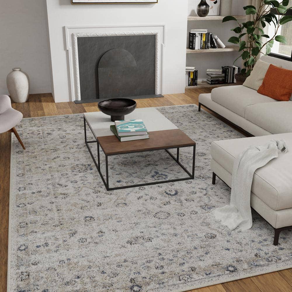 Kehleigh Oviel Cream 9 ft. 10 in. x 12 ft. 10 in. Oriental Polypropylene Indoor Area Rug