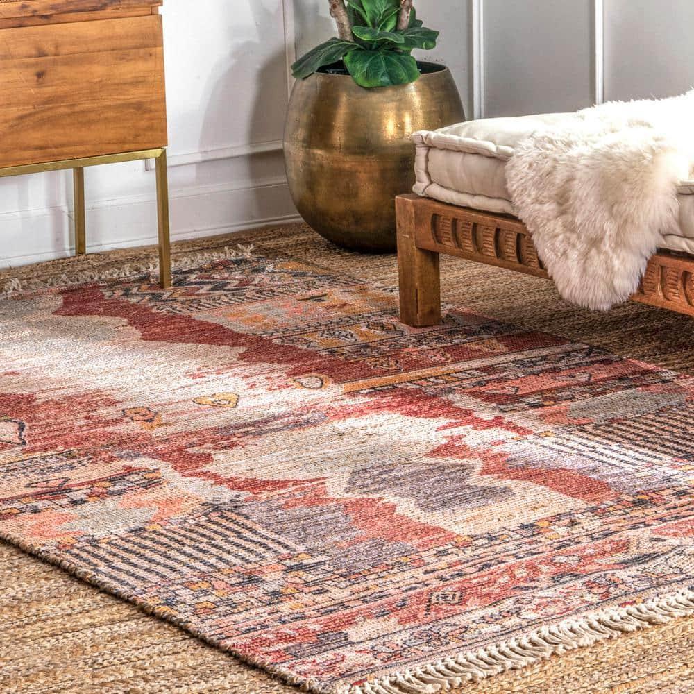 Nuloom Hermina Abstract 4x6 Jute Indoor Area Rug for Dining Room Rug Neutral Rug Living Room Rug Kitchen, Multicolor/Ivory