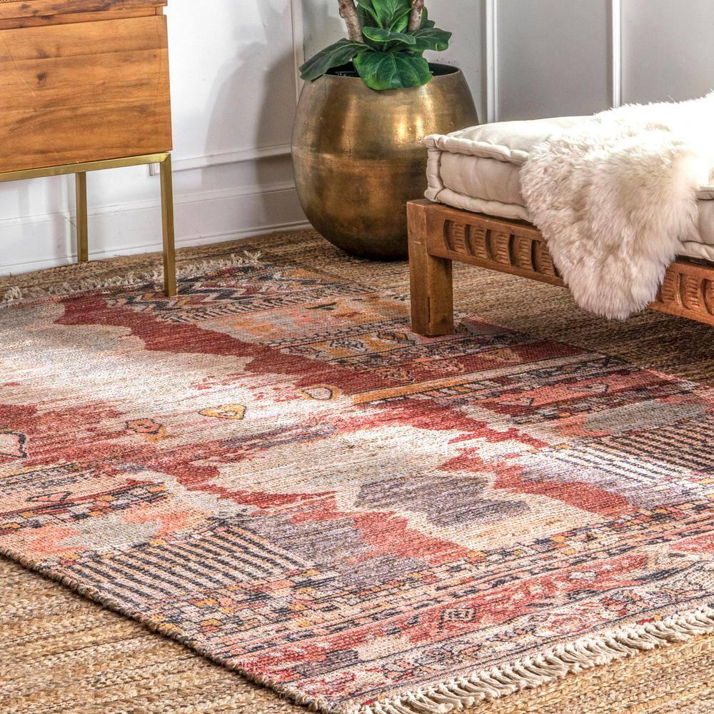 Nuloom Hermina Abstract 5x8 Jute Indoor Area Rug for Dining Room Rug Neutral Rug Living Room Rug Kitchen, Multicolor/Ivory