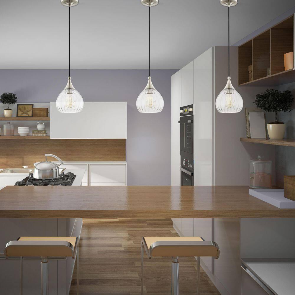 Livex Lighting 7" 1-Light Clear Glass & Metal Single Pendant in Brushed Nickel