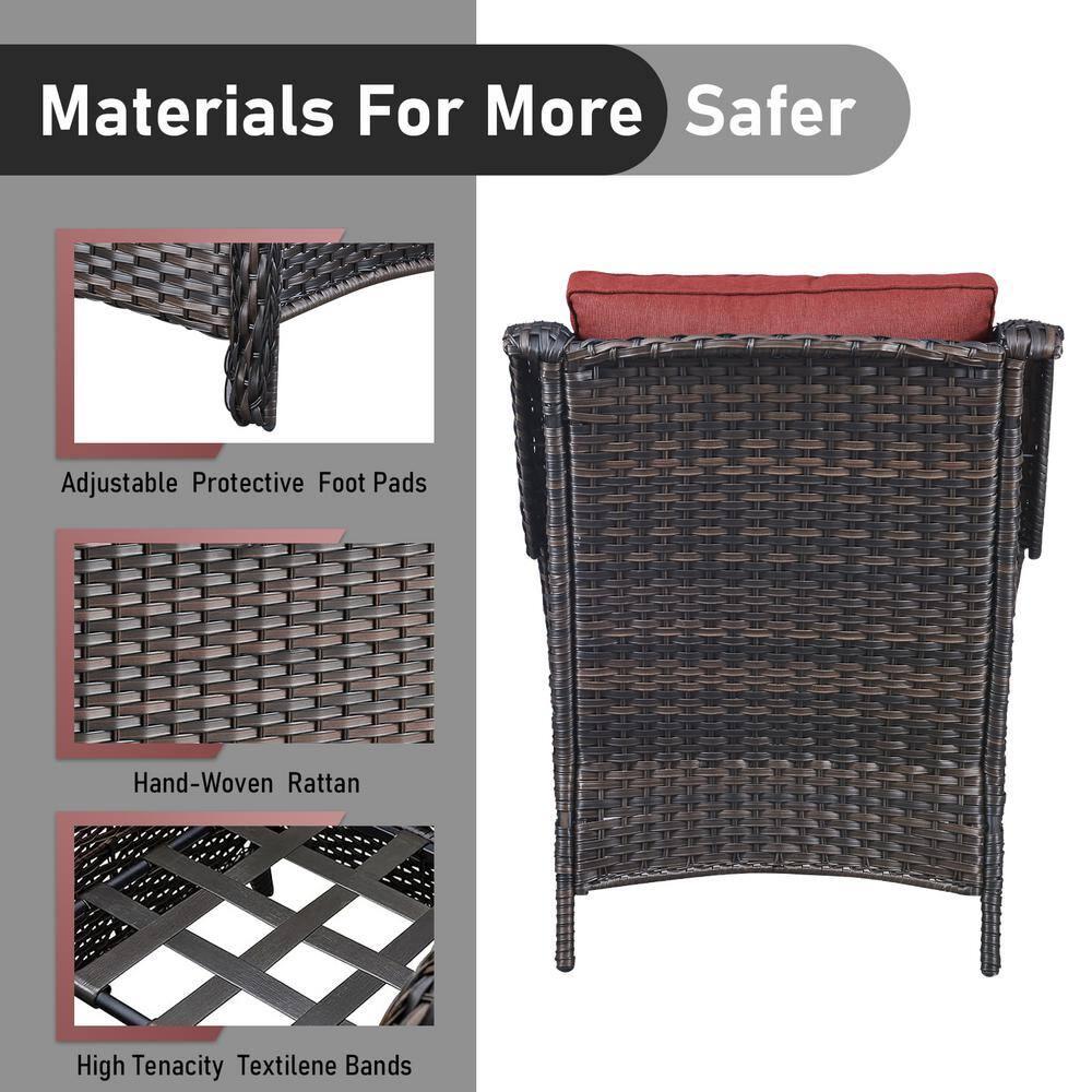 Rilyson Patio Furniture Chairs Outdoor Chair - 2 Piece Wicker Rattan Chairs Set with High Back and Deep Seating for Deck Porch Balcony Backyard Garden(Brown/Red)
