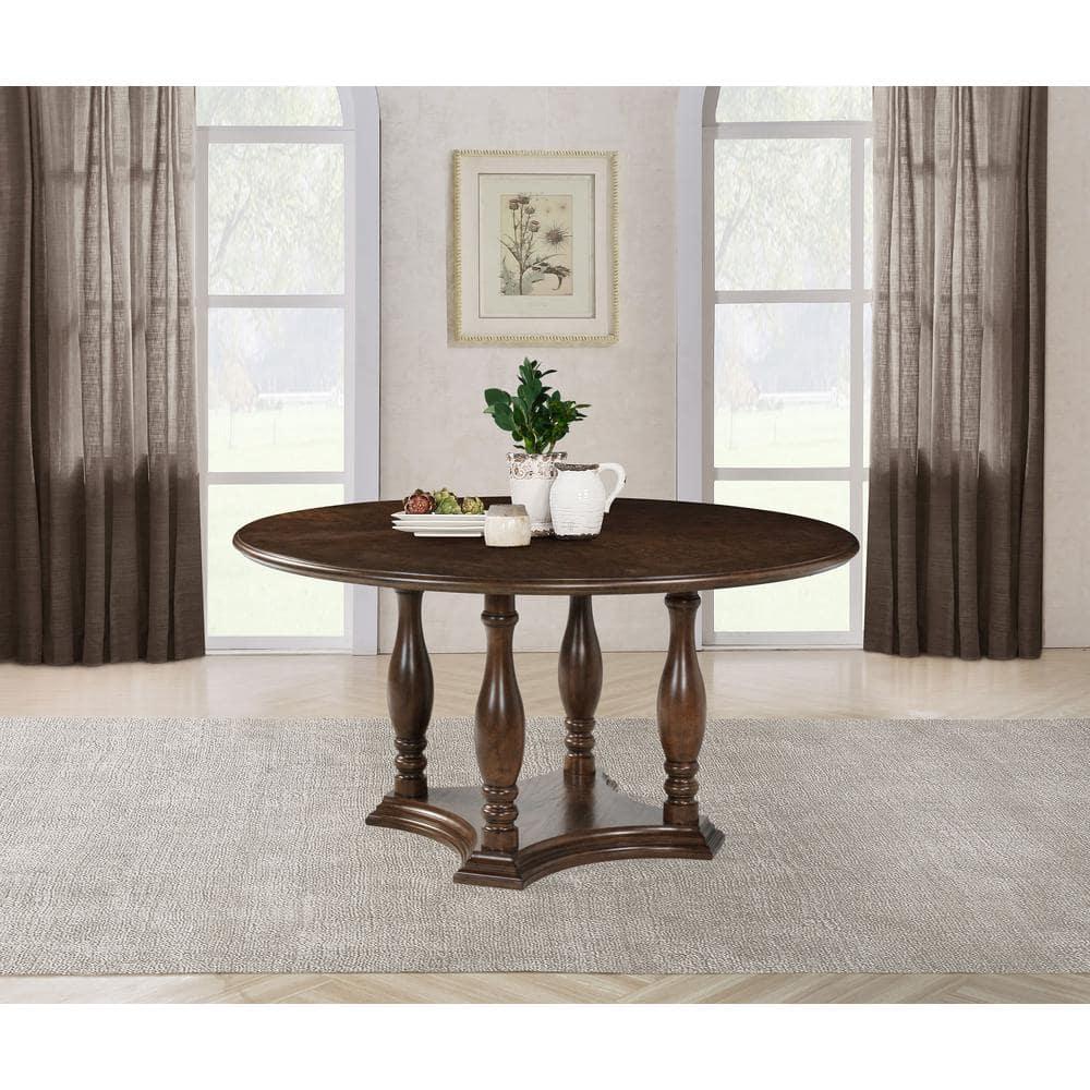 Landon 60-Inch Round Wood Pedestal Dining Table Rich Brown