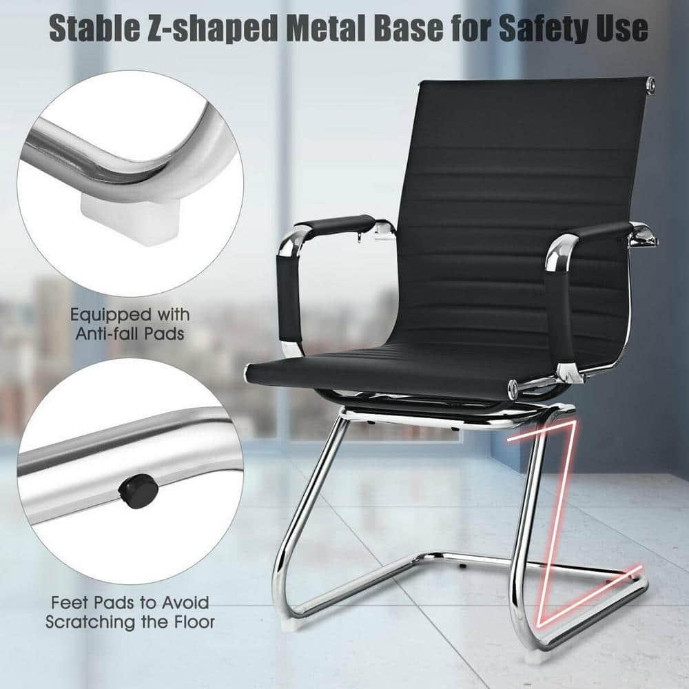 CIMOTA Waiting Room Chairs Leather Office Guest Chair Mid Back Reception Chairs with Sled Base for Meeting/Patient/Conference Room, Retro Black Set of 2