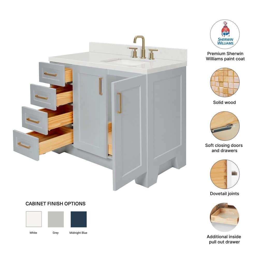 ARIEL Taylor 42 in. W x 21.5 in. D Bath Vanity Cabinet Only in Grey