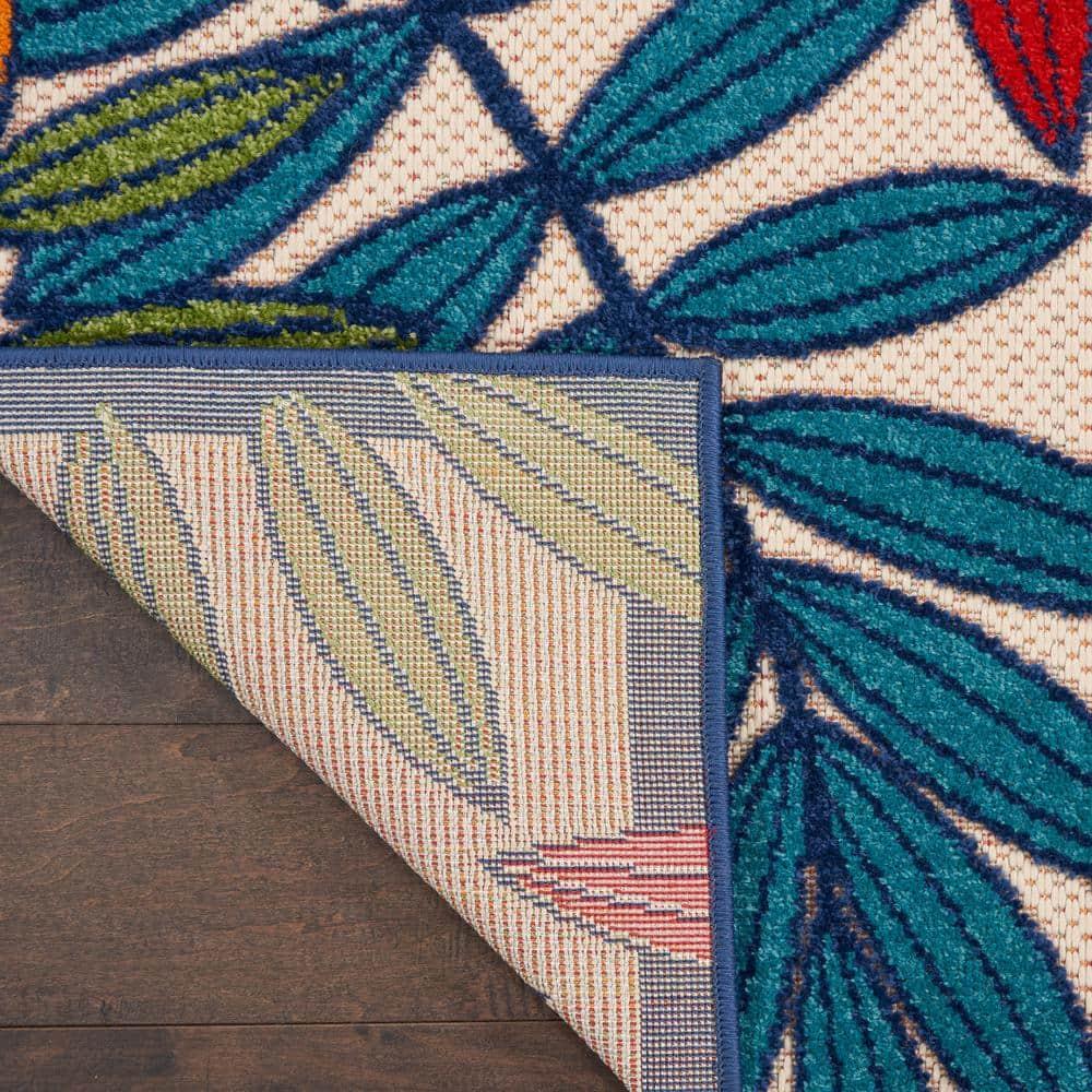 Nourison Aloha Floral Leaf Flatweave High-Low Indoor Outdoor Area Rug Multicolor 6' x 9'