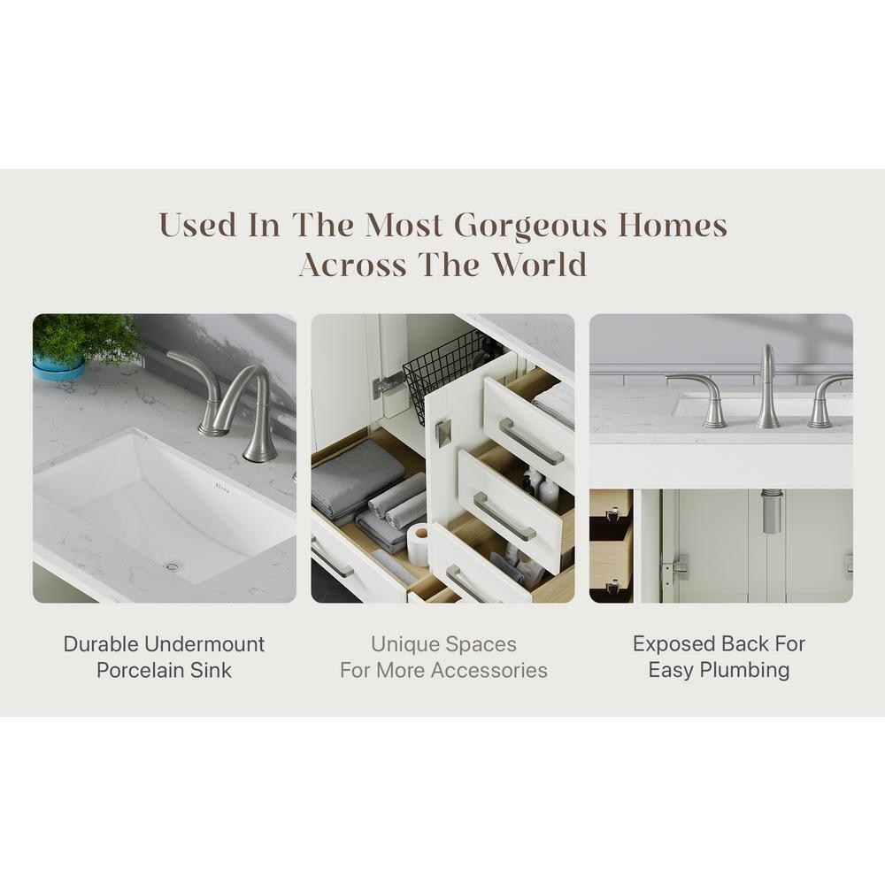 Eviva Aberdeen 42" W x 22" D x 34" H White Bathroom Vanity with White Carrara Countertop